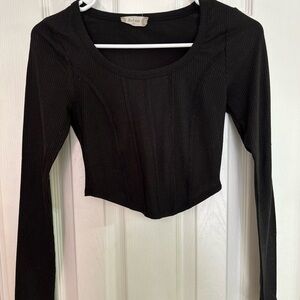 Altar'd State Black Ribbed Long Sleeve Top